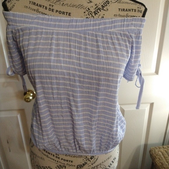 Crave fame blue  & white striped off the shoulder top - Picture 4 of 8